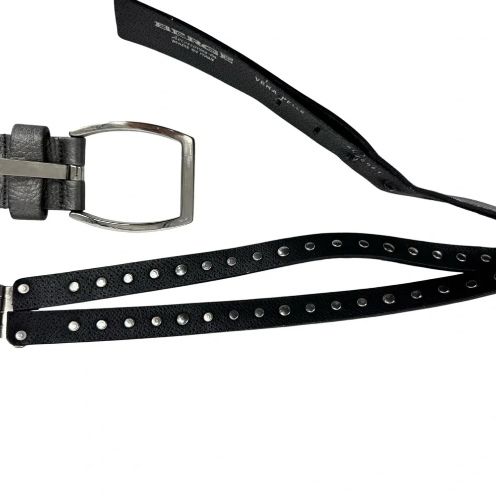 Women’s Bergē Large Gray Leather Belt w Studs and Rhinestones. Made in Italy